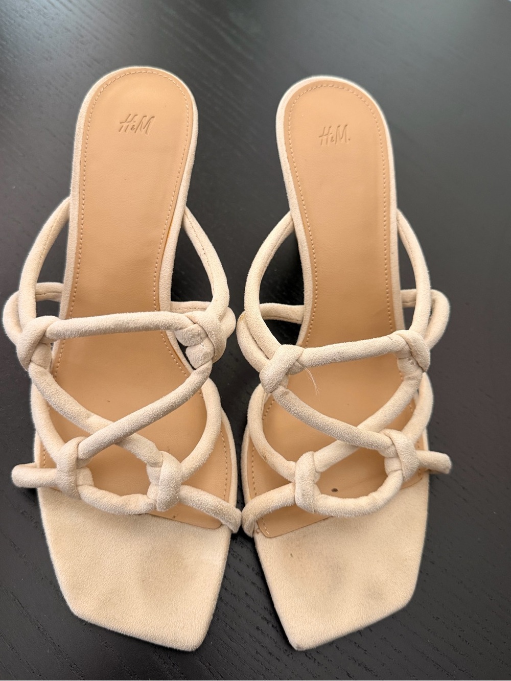 H&M Cream Knot-Strap Heeled Sandals kitten heels Size 8 - Picture 2 of 11